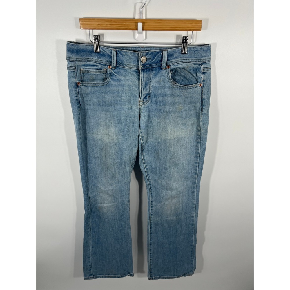 American Eagle Kick Boot Jeans Womens 12 Blue Mid Rise Medium Wash Stretch Denim